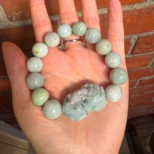 Natural Jade Beaded Bracelet – 13mm Beads with Pi Xiu Charm